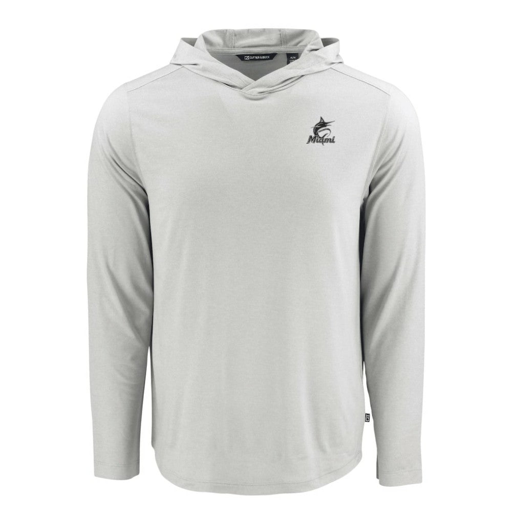 Miami Marlins Cutter & Buck Coastline Epic Comfort Eco Recycled Hoodie T-Shirt Gray