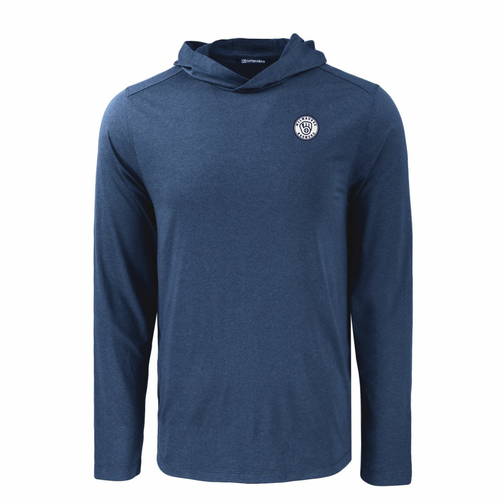 Milwaukee Brewers Cutter & Buck Coastline Epic Comfort Eco Recycled Hoodie T-Shirt Navy