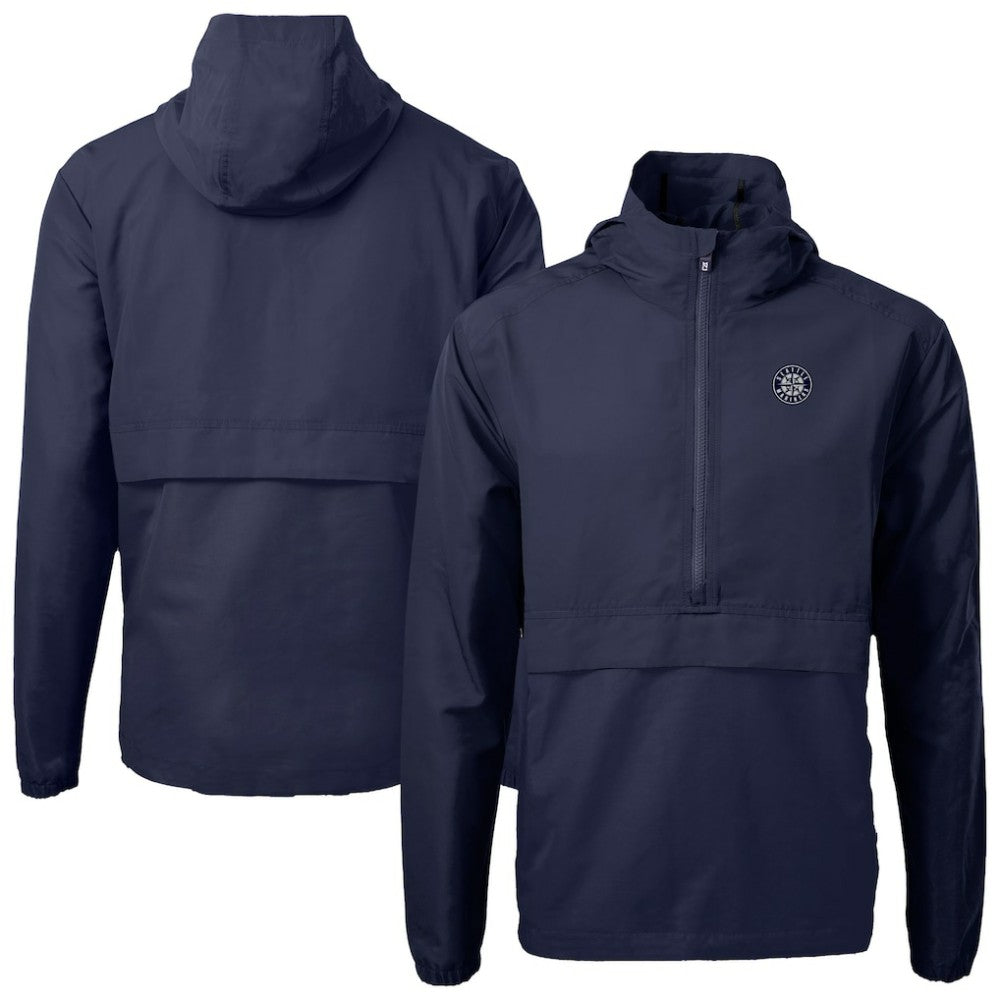 Seattle Mariners Cutter & Buck Charter Eco Recycled Anorak Half-Zip Hoodie Jacket Navy