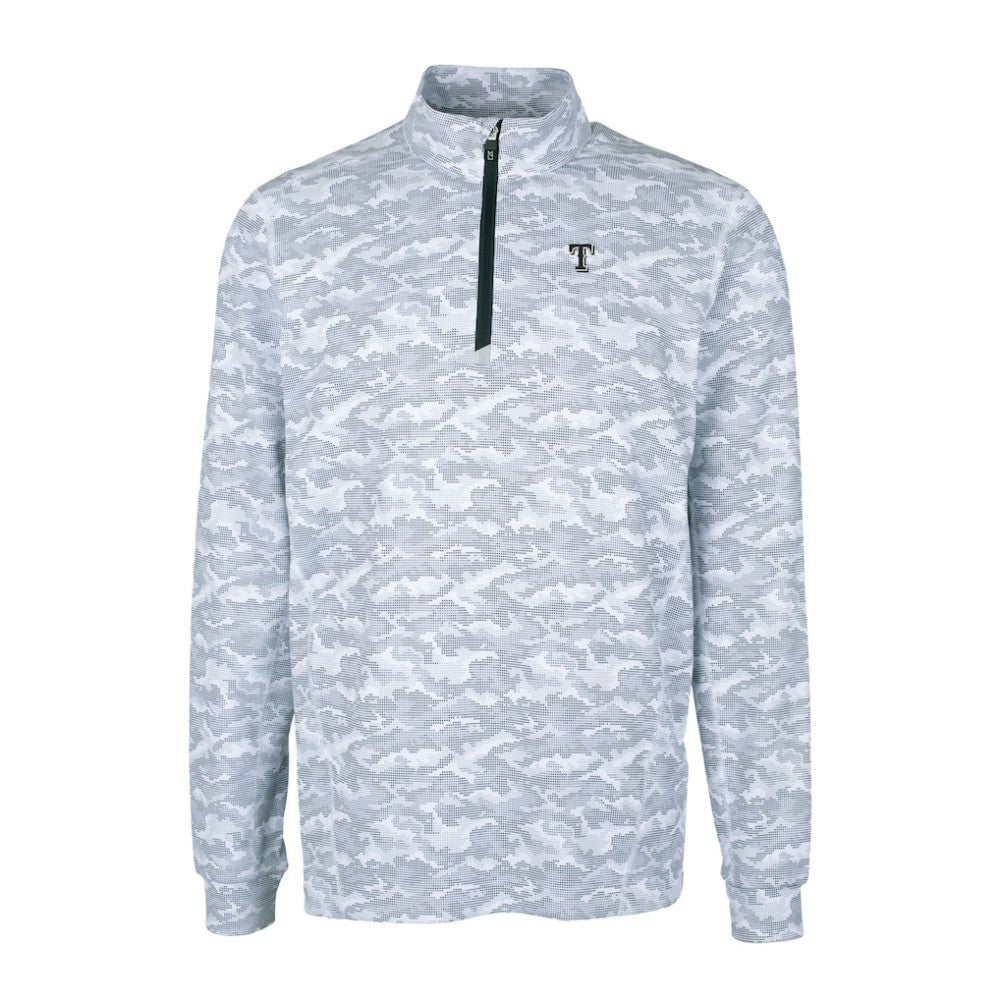 Texas Rangers Cutter & Buck Traverse Eco Camo Tri-Blend DryTec Quarter-Zip Top Charcoal