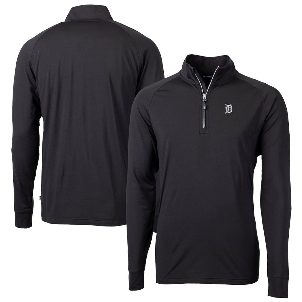 Detroit Tigers Cutter & Buck Big & Tall Adapt Eco DryTec Raglan Quarter-Zip Jacket Black