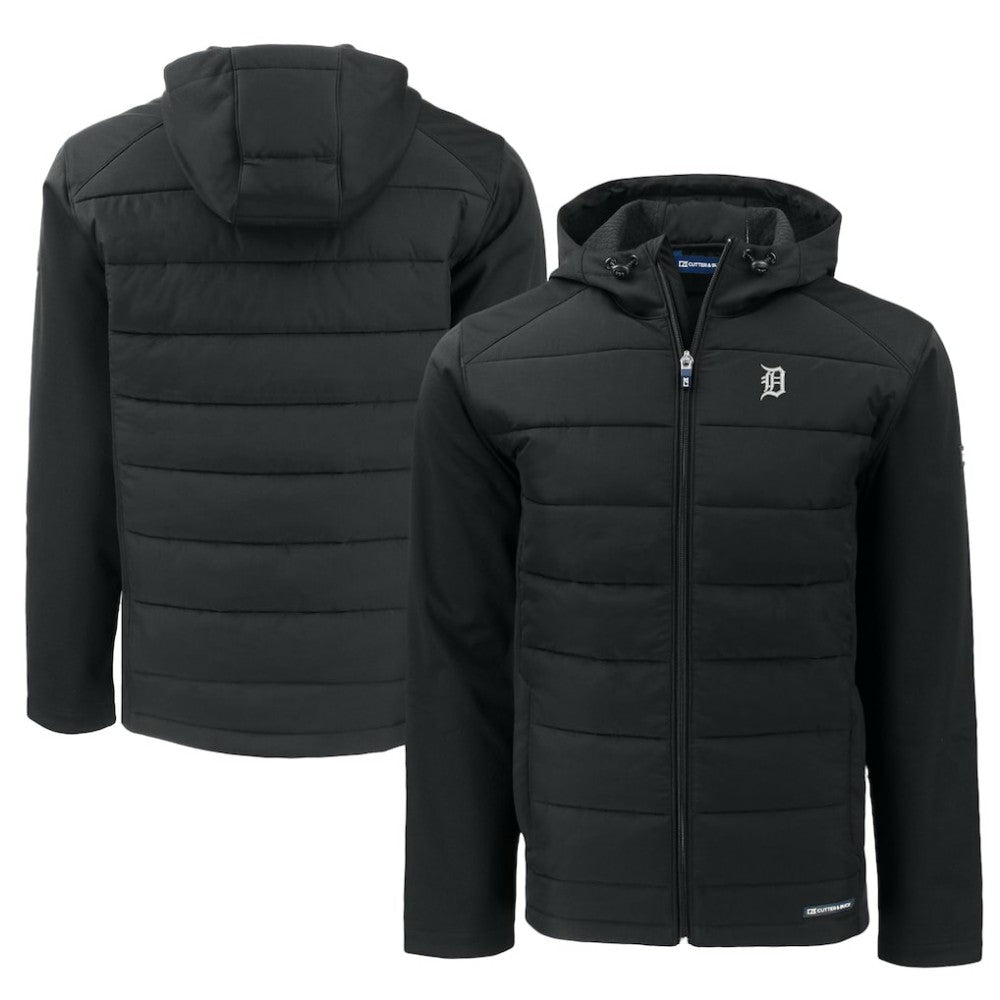 Detroit Tigers Cutter & Buck Big & Tall Evoke Hybrid Eco Softshell Recycled Full-Zip Jacket Black