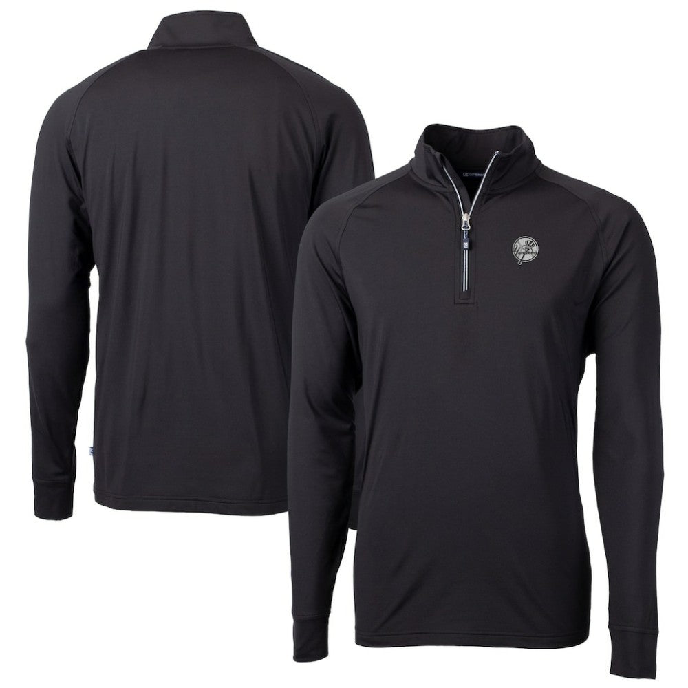 New York Yankees Cutter & Buck Big & Tall Adapt Eco DryTec Raglan Quarter-Zip Jacket Black
