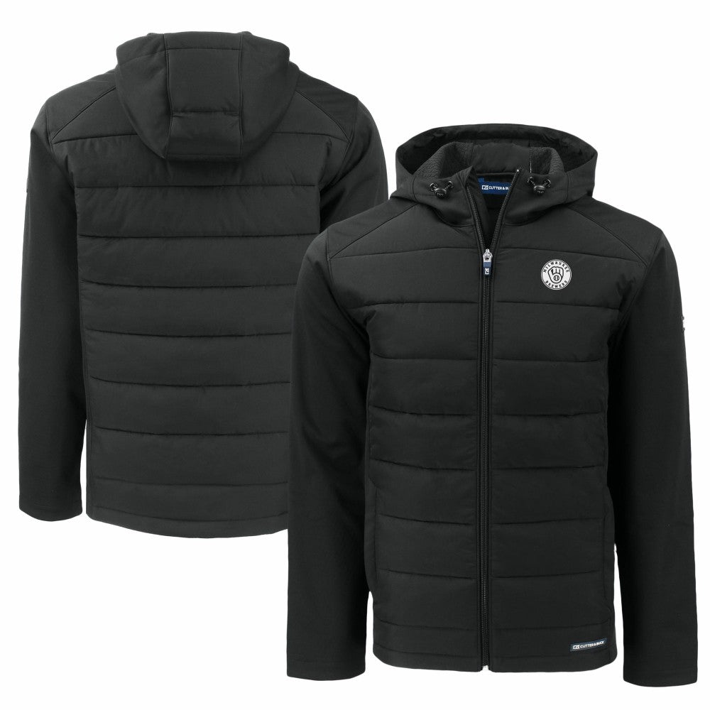 Milwaukee Brewers Cutter & Buck Big & Tall Evoke Hybrid Eco Softshell Recycled Full-Zip Hooded PrimaLoft Jacket Black