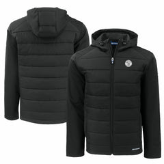 Milwaukee Brewers Cutter & Buck Big & Tall Evoke Hybrid Eco Softshell Recycled Full-Zip Hooded PrimaLoft Jacket Black