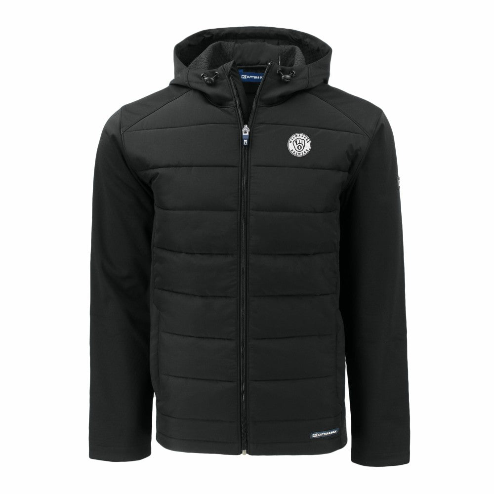 Milwaukee Brewers Cutter & Buck Big & Tall Evoke Hybrid Eco Softshell Recycled Full-Zip Hooded PrimaLoft Jacket Black