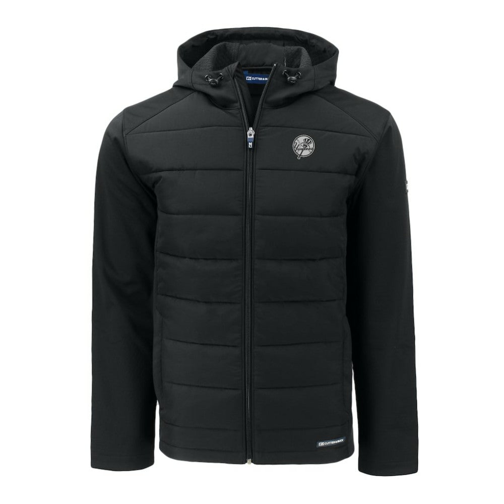 New York Yankees Cutter & Buck Big & Tall Evoke Hybrid Eco Softshell Recycled Full-Zip Hooded PrimaLoft Jacket Black