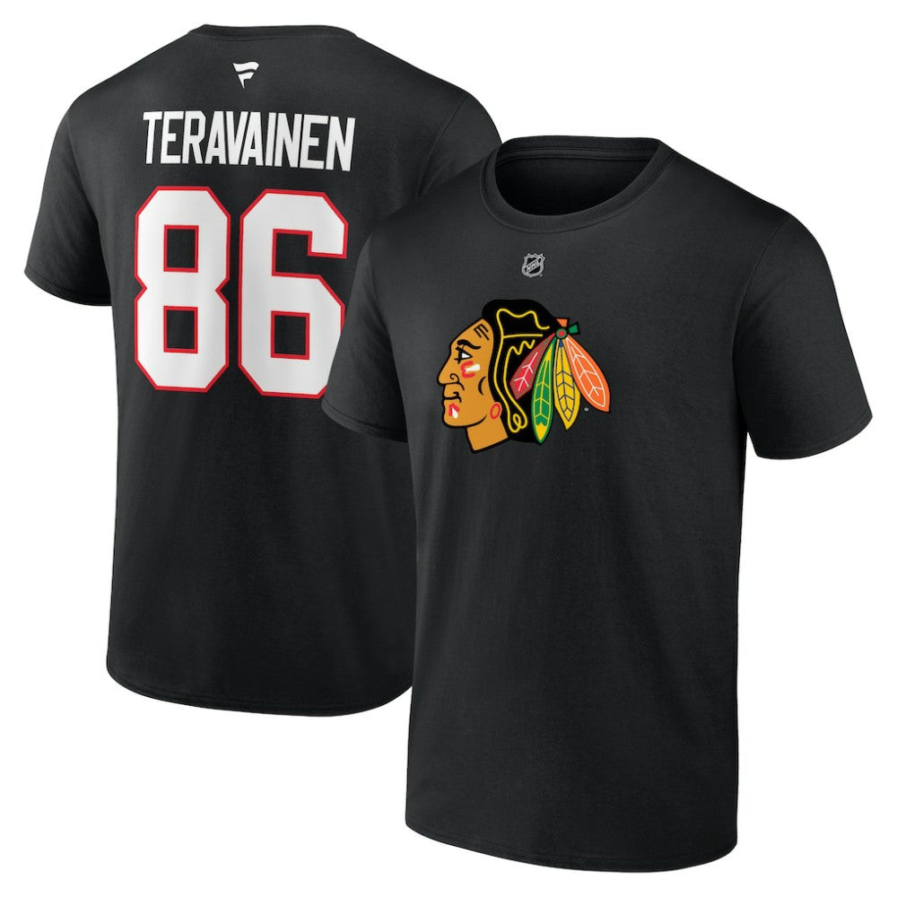 Teuvo Teravainen Chicago Blackhawks Fanatics Authentic Stack Name & Number T-Shirt - Black T-shirts