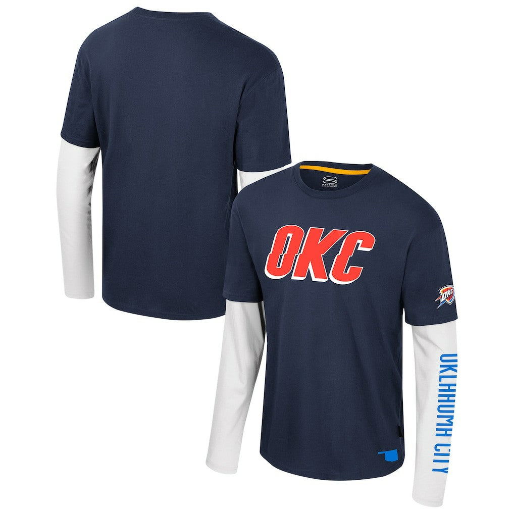 Oklahoma City Thunder Stadium Essentials Unisex Spectator 2fer Long Sleeve T-Shirt - Navy for sale