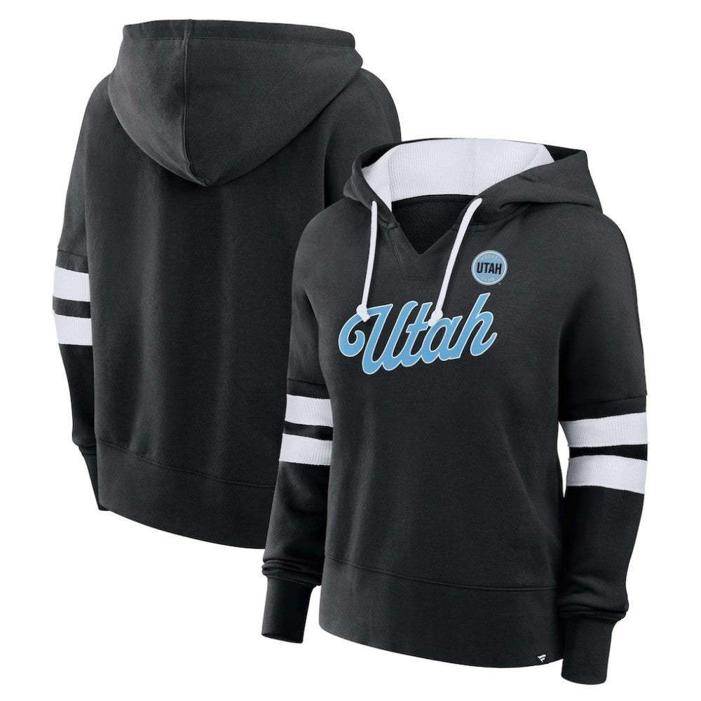Utah Mammoth Fanatics Women's Oversized Seize V-Neck Pullover Hoodie - Black Hoodies