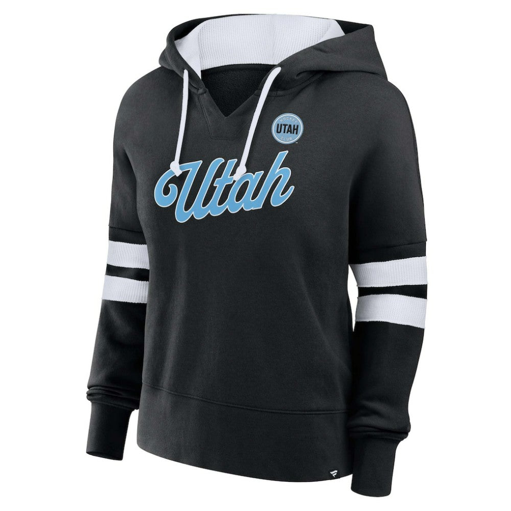 Utah Mammoth Fanatics Women's Oversized Seize V-Neck Pullover Hoodie - Black Hoodies