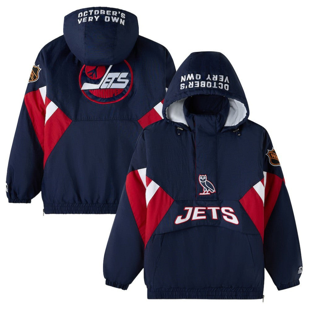 Winnipeg Jets OVO x Starter Half-Zip Hooded Jacket - Navy Jackets
