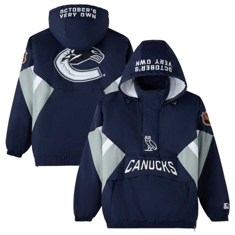 Vancouver Canucks OVO x Starter Half-Zip Hooded Jacket - Blue Jackets