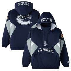 Vancouver Canucks OVO x Starter Half-Zip Hooded Jacket - Blue Jackets