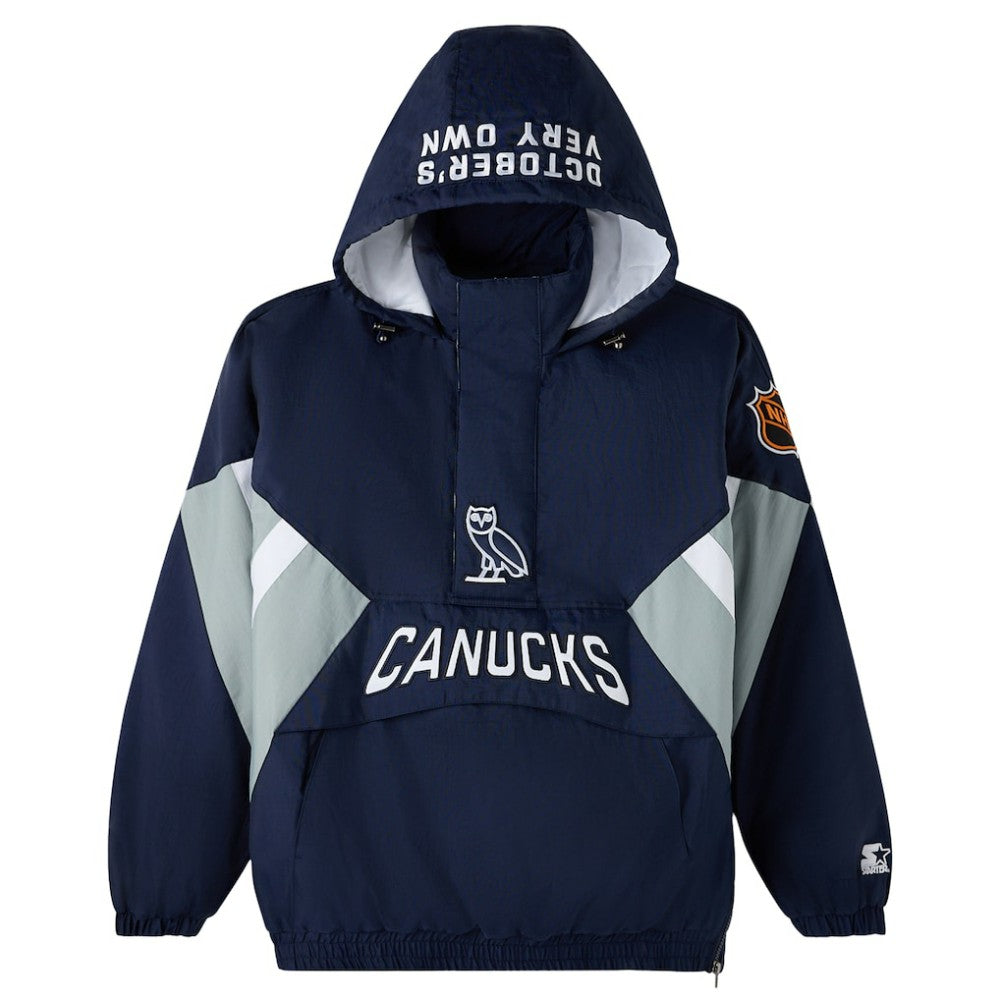 Vancouver Canucks OVO x Starter Half-Zip Hooded Jacket - Blue Jackets