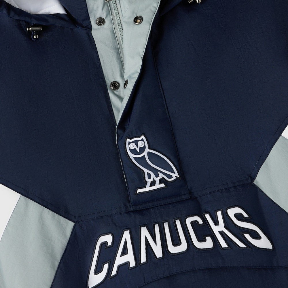 Vancouver Canucks OVO x Starter Half-Zip Hooded Jacket - Blue Jackets
