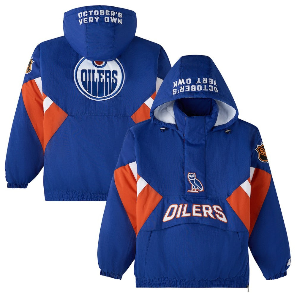 Edmonton Oilers OVO x Starter Half-Zip Hooded Jacket - Royal Jackets