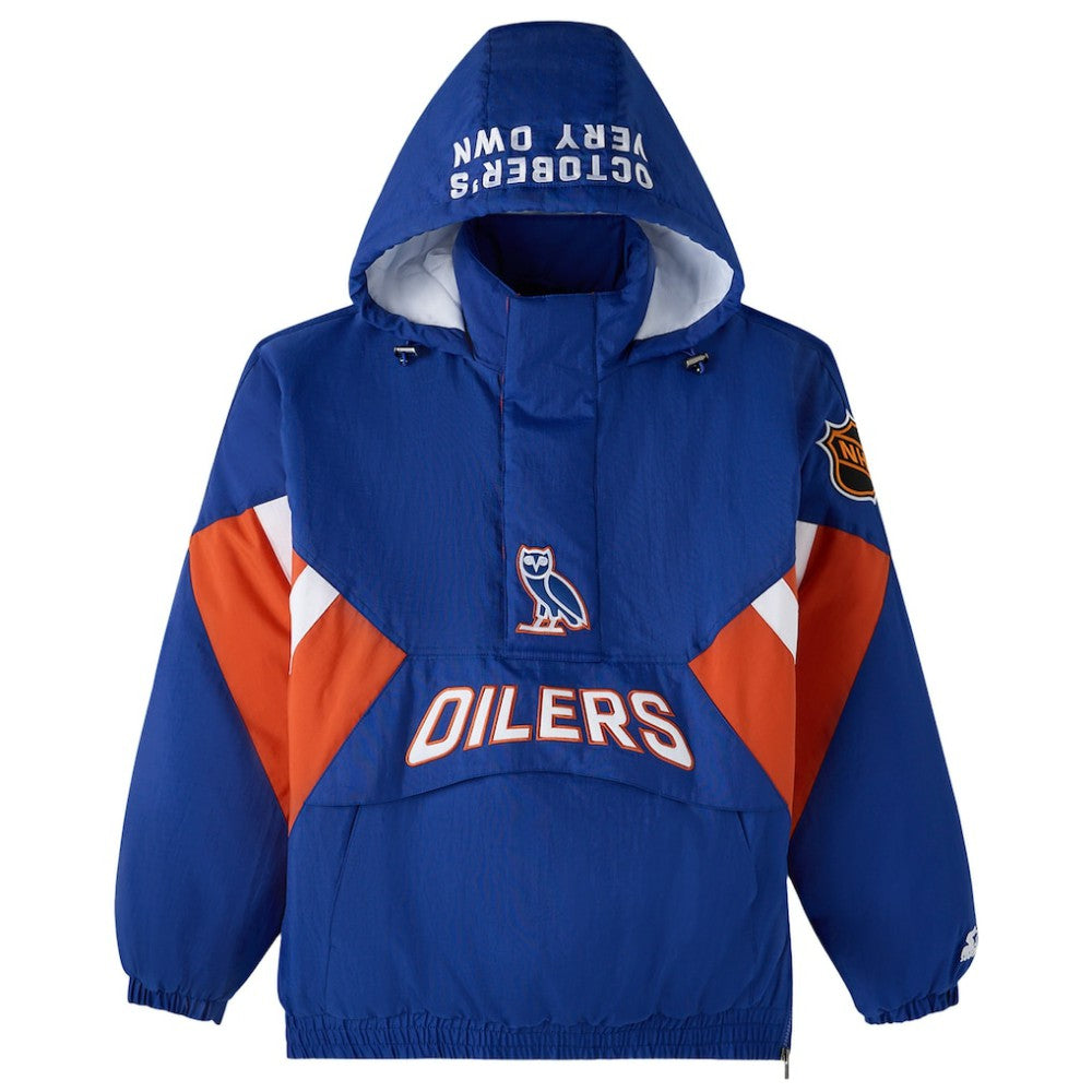 Edmonton Oilers OVO x Starter Half-Zip Hooded Jacket - Royal Jackets