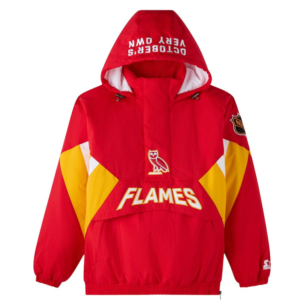 Calgary Flames OVO x Starter Half-Zip Hooded Jacket - Red Jackets