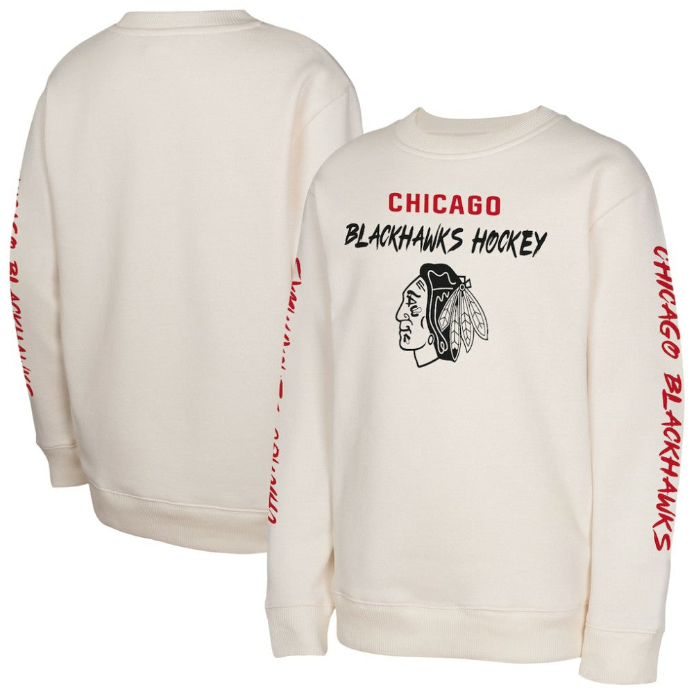 Chicago Blackhawks Youth Star Power Pullover Sweatshirt - Cream Sweatshirts