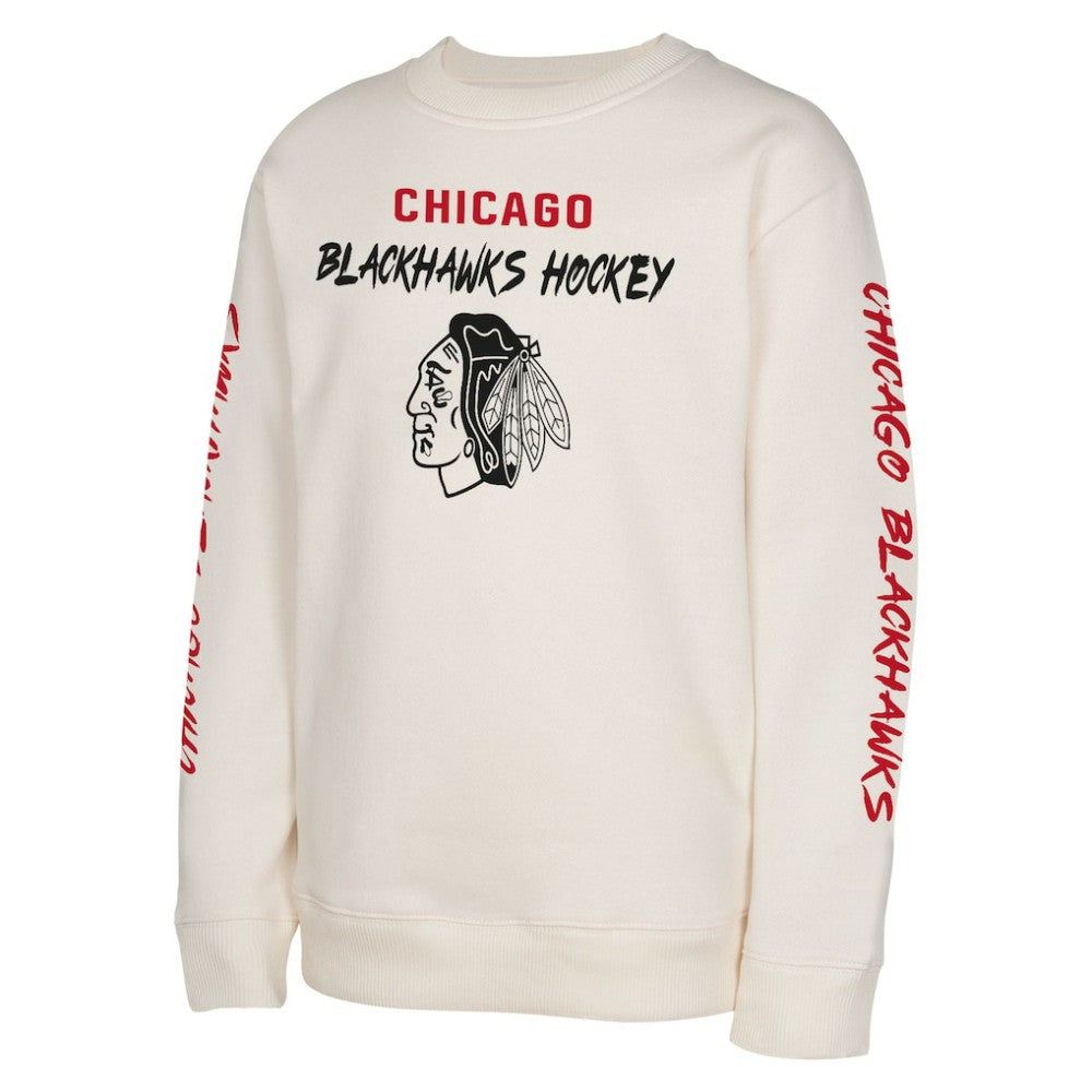 Chicago Blackhawks Youth Star Power Pullover Sweatshirt - Cream Sweatshirts