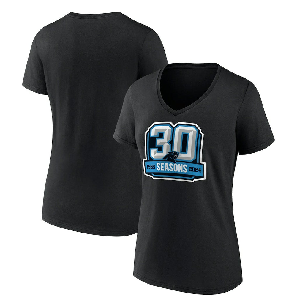 Carolina Panthers Women's 30th Anniversary V-Neck T-Shirt - Black cheap