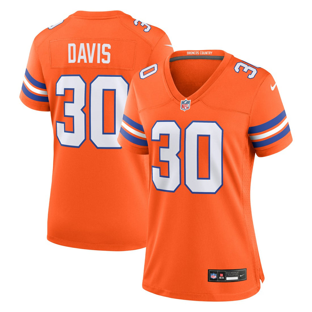 Terrell Davis Denver Broncos Women's Mile High Collection 1977 Throwback Retired Player Game Jersey - Orange outlet