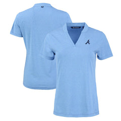 Atlanta Braves Cutter & Buck Women's Forge Stretch Blade DryTec V-Neck Polo Heather Light Blue