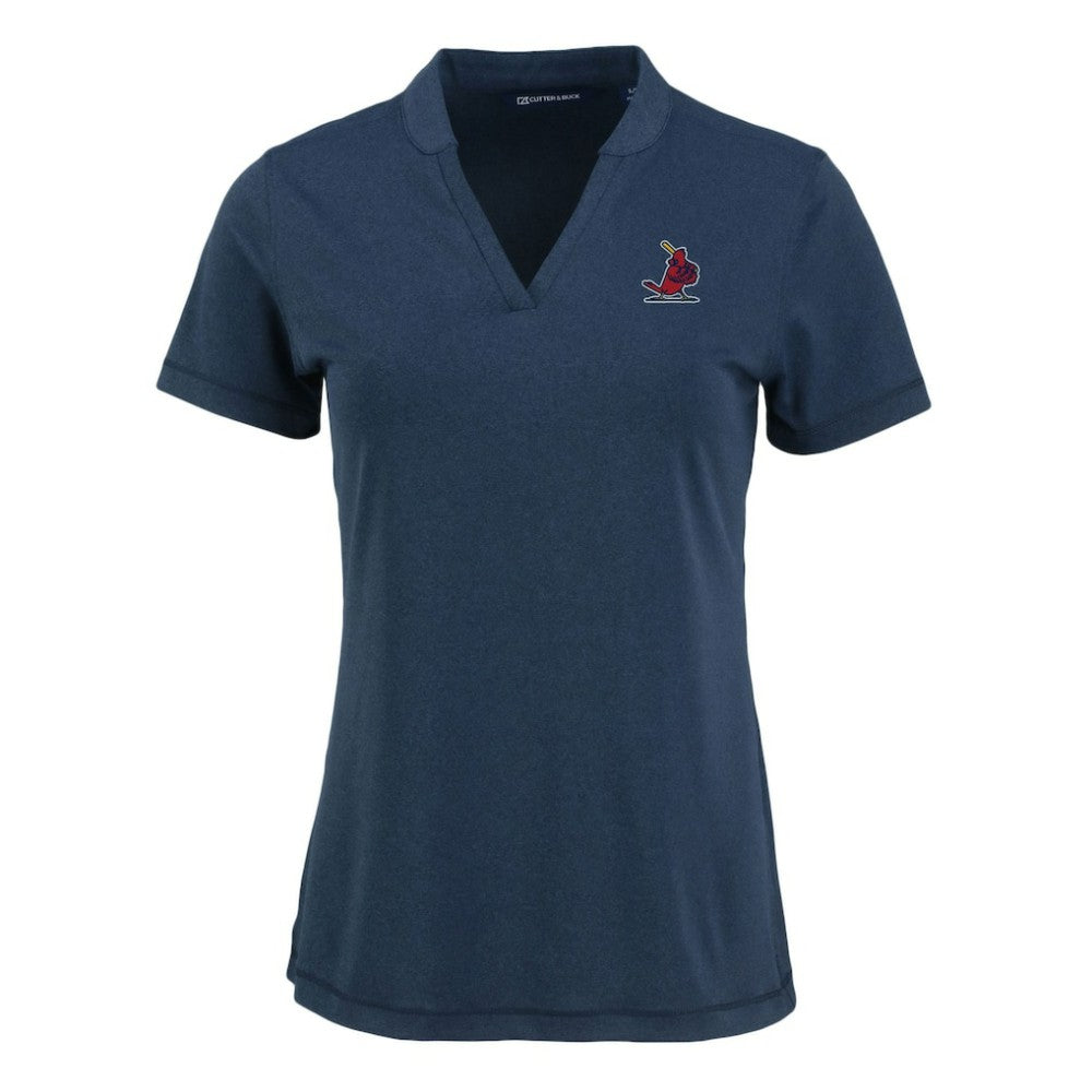 St. Louis Cardinals Cutter & Buck Women's Forge Stretch Blade DryTec V-Neck Polo Heather Navy