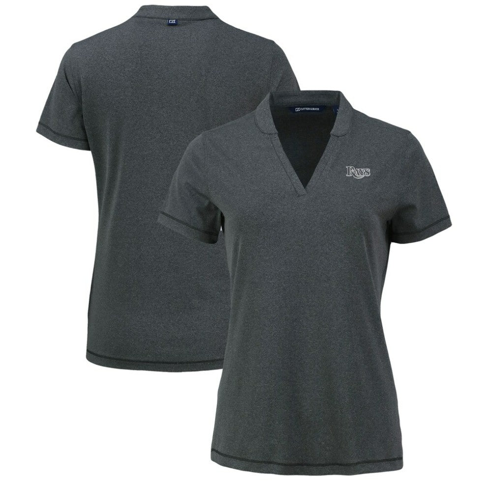 Tampa Bay Rays Cutter & Buck Women's Forge Stretch Blade DryTec V-Neck Polo Heather Black
