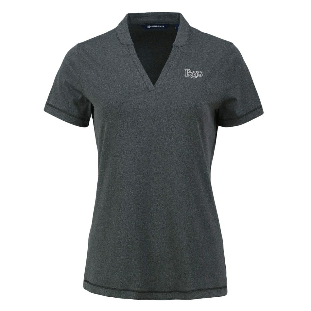 Tampa Bay Rays Cutter & Buck Women's Forge Stretch Blade DryTec V-Neck Polo Heather Black