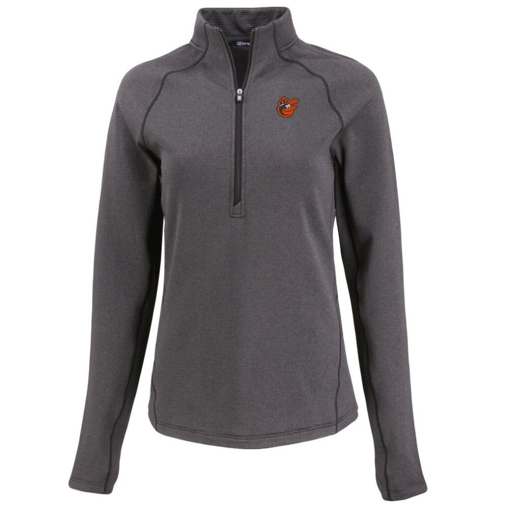 Baltimore Orioles Cutter & Buck Women's Peshastin Eco Fleece Recycled Raglan Half-Zip Top Heather Black