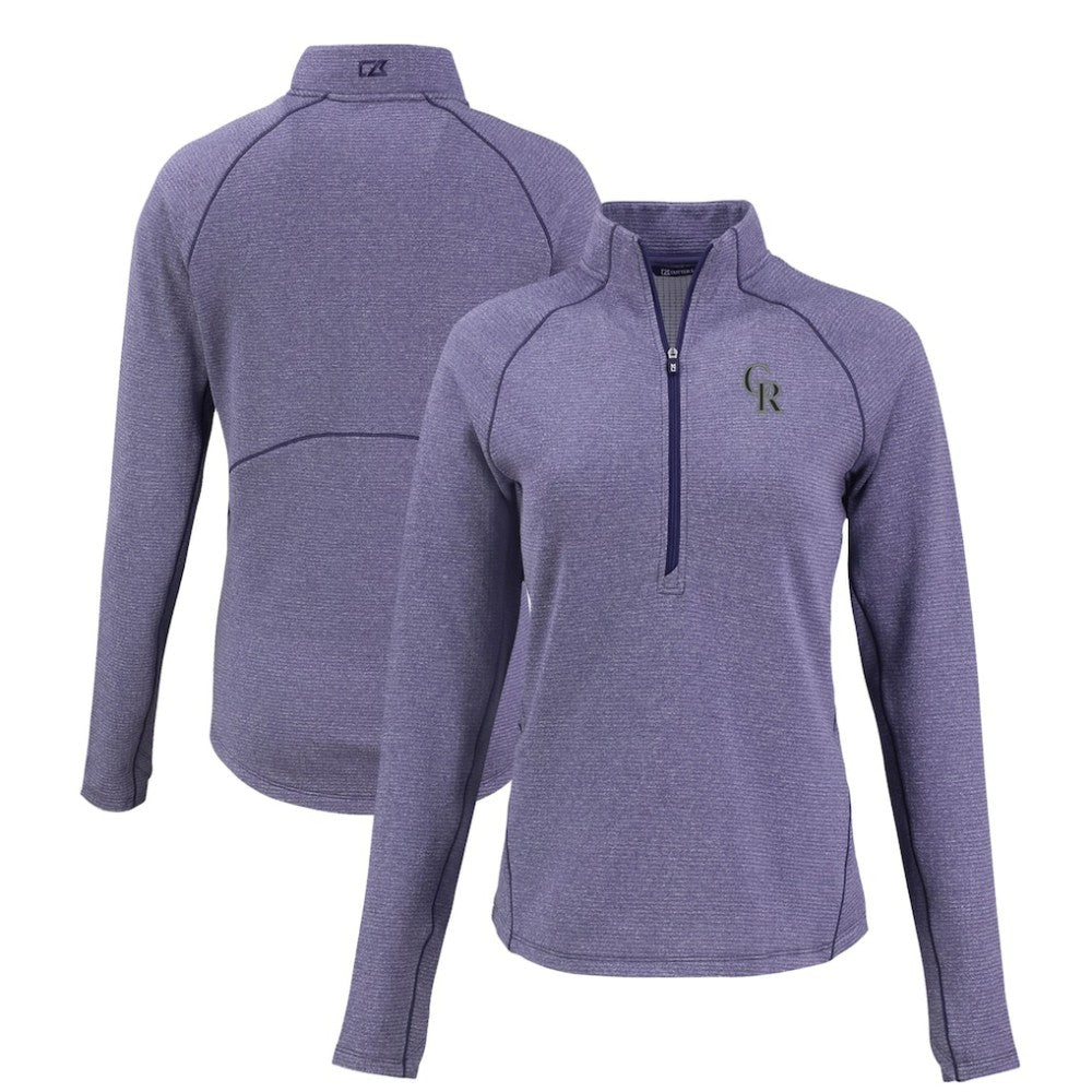 Colorado Rockies Cutter & Buck Women's Peshastin Eco Fleece Recycled Raglan Half-Zip Top Heather Purple