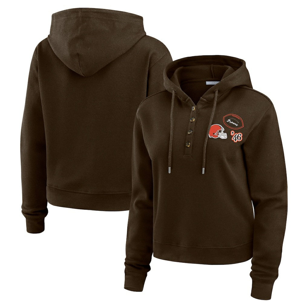 Cleveland Browns WEAR by Erin Andrews Women's Plus Size Waffle Hoodie Pullover Top - Brown discount