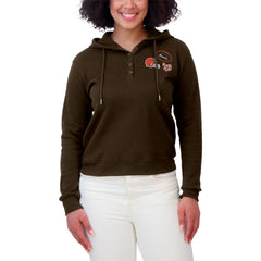 Cleveland Browns WEAR by Erin Andrews Women's Plus Size Waffle Hoodie Pullover Top - Brown discount