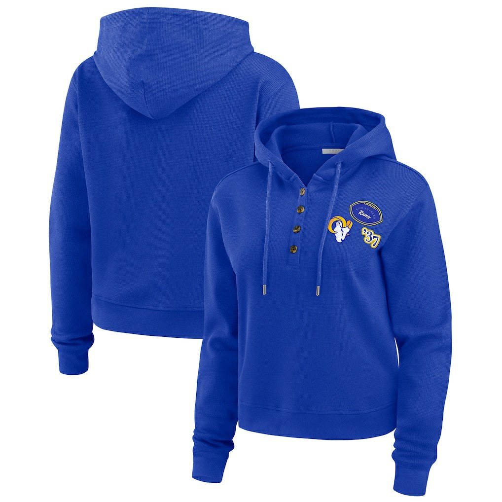 Los Angeles Rams WEAR by Erin Andrews Women's Plus Size Waffle Hoodie Pullover Top - Royal online