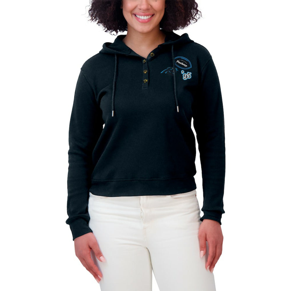 Carolina Panthers WEAR by Erin Andrews Women's Plus Size Waffle Hoodie Pullover Top - Black discount