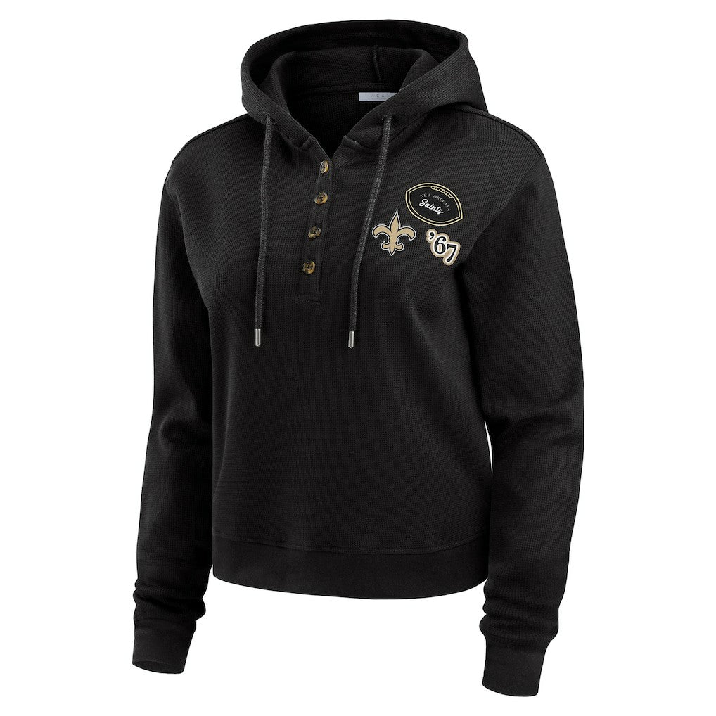 New Orleans Saints WEAR by Erin Andrews Women's Plus Size Waffle Hoodie Pullover Top - Black for sale