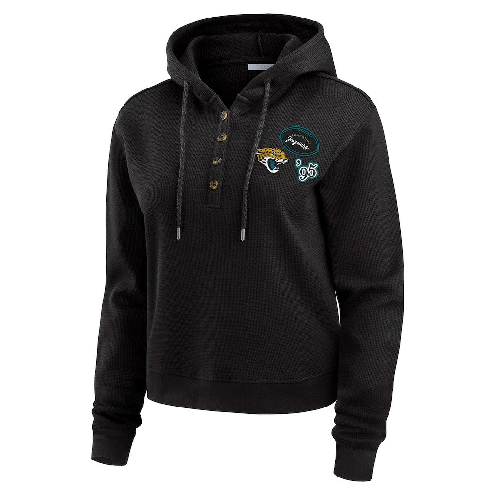 Jacksonville Jaguars WEAR by Erin Andrews Women's Plus Size Waffle Hoodie Pullover Top - Black outlet