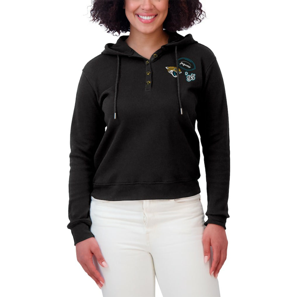 Jacksonville Jaguars WEAR by Erin Andrews Women's Plus Size Waffle Hoodie Pullover Top - Black outlet