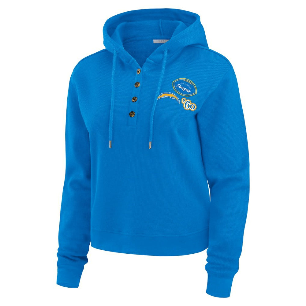 Los Angeles Chargers WEAR by Erin Andrews Women's Plus Size Waffle Hoodie Pullover Top - Blue cheap