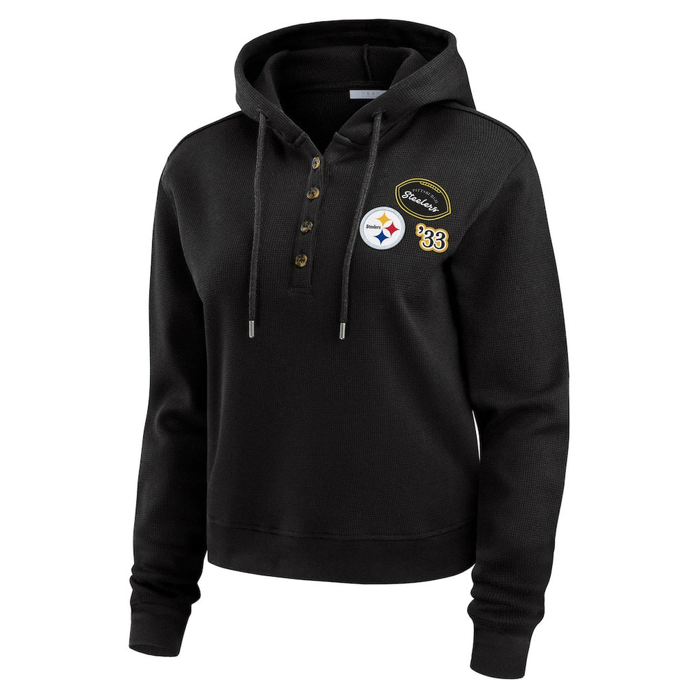 Pittsburgh Steelers WEAR by Erin Andrews Women's Plus Size Waffle Hoodie Pullover Top - Black for sale