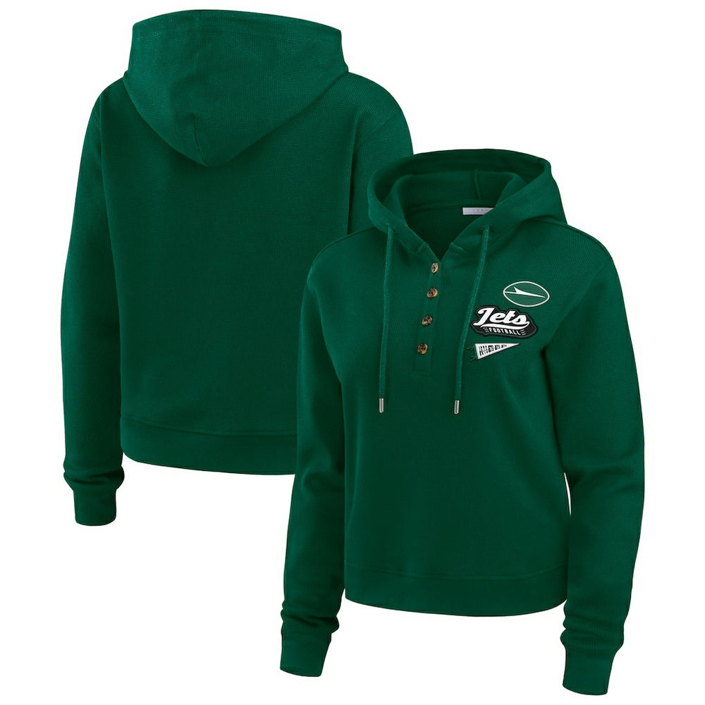 New York Jets WEAR by Erin Andrews Women's Plus Size Waffle Hoodie Pullover Top - Green sale
