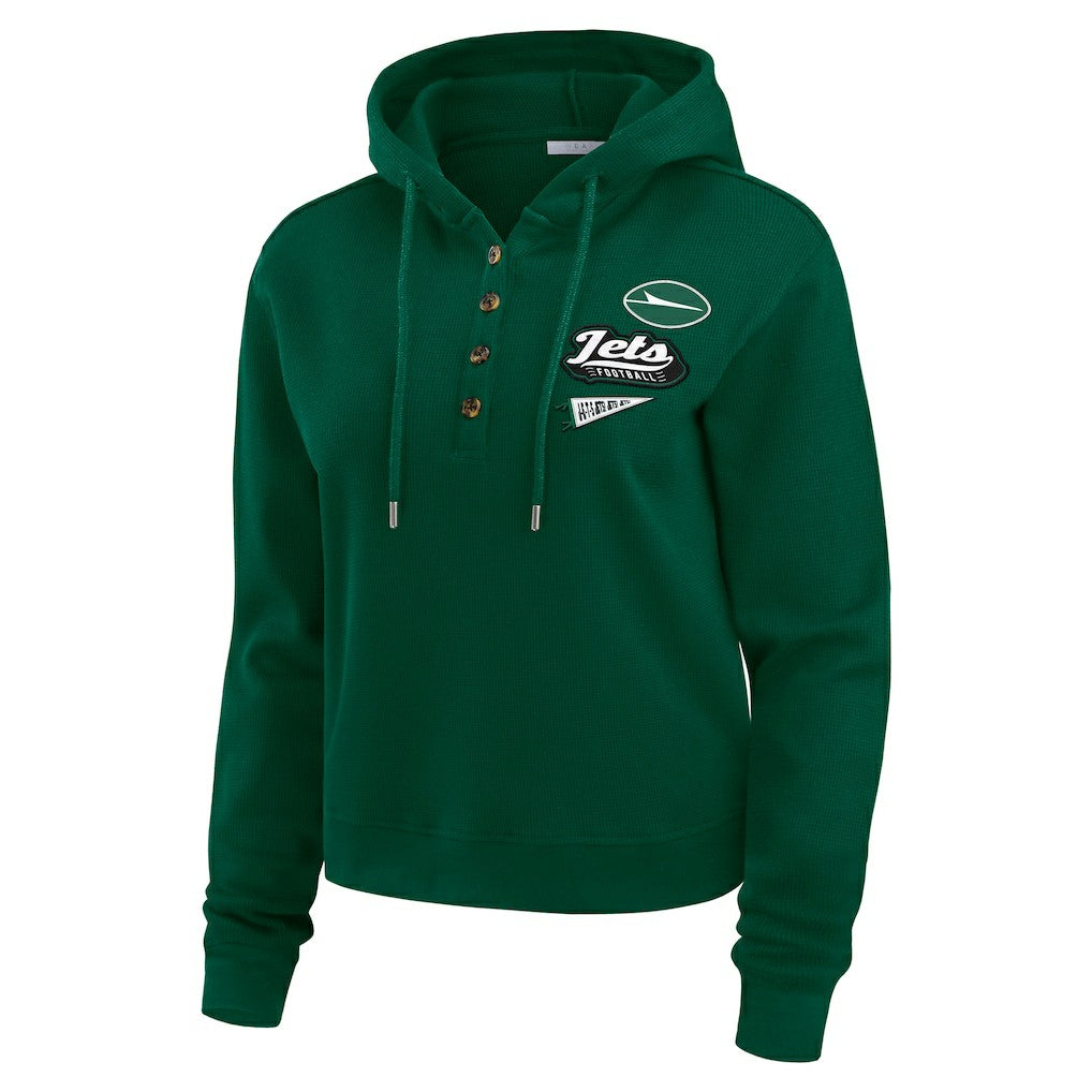 New York Jets WEAR by Erin Andrews Women's Plus Size Waffle Hoodie Pullover Top - Green sale