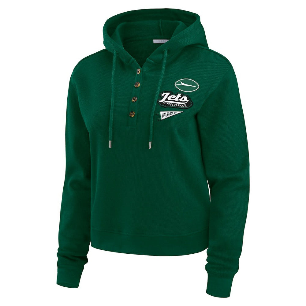 New York Jets WEAR by Erin Andrews Women's Plus Size Waffle Hoodie Pullover Top - Green sale