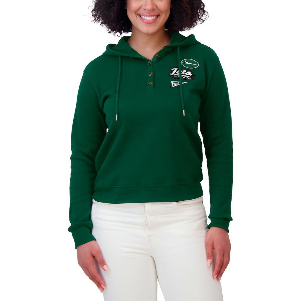 New York Jets WEAR by Erin Andrews Women's Plus Size Waffle Hoodie Pullover Top - Green sale