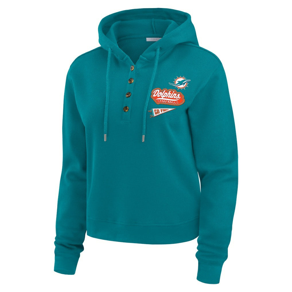 Miami Dolphins WEAR by Erin Andrews Women's Plus Size Waffle Hoodie Pullover Top - Aqua online