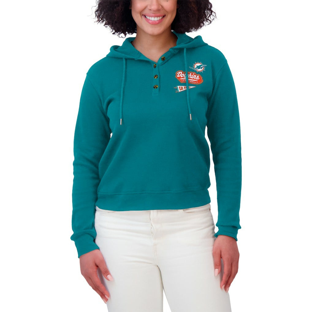 Miami Dolphins WEAR by Erin Andrews Women's Plus Size Waffle Hoodie Pullover Top - Aqua online
