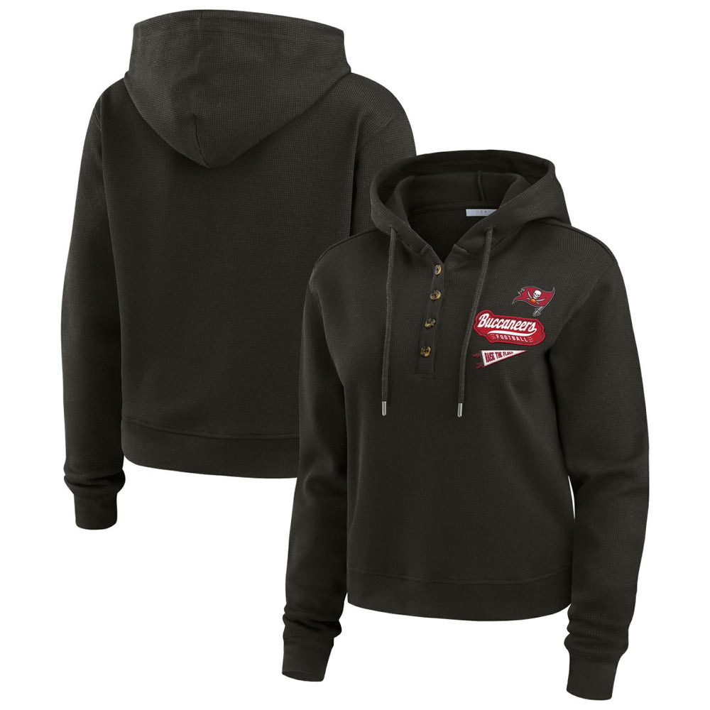 Tampa Bay Buccaneers WEAR by Erin Andrews Women's Plus Size Waffle Hoodie Pullover Top - Pewter cheap