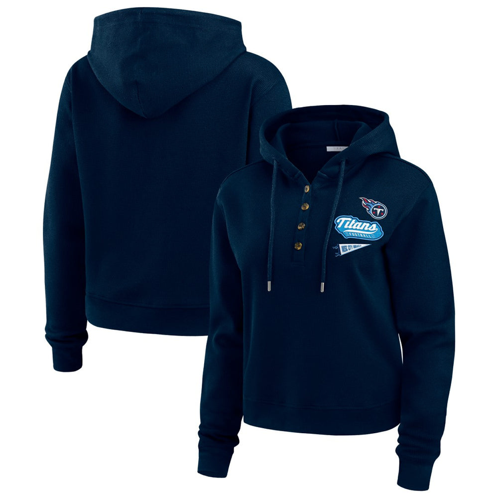 Tennessee Titans WEAR by Erin Andrews Women's Plus Size Waffle Hoodie Pullover Top - Navy online